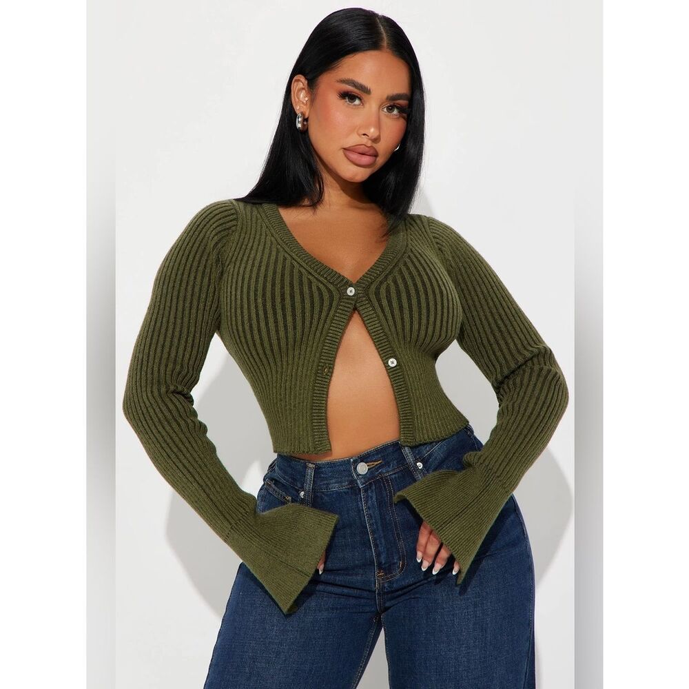 Fashion Nova Takin’ Hints Marled Cropped Cardigan Green 3X Plus
